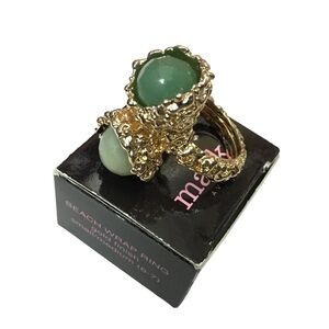 mark. Beach Wrap Statement Ring Big Bauble Green Gold Finish Avon Y2K RARE